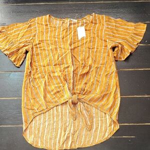 YELLOW CHAIR- WOMEN'S STRIPED TIE-FRONT FLOWY TOP